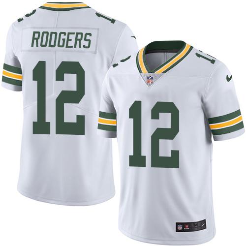 Men's Nike Green Bay Packers #12 Aaron Rodgers White Stitched NFL Vapor Untouchable Limited Jersey