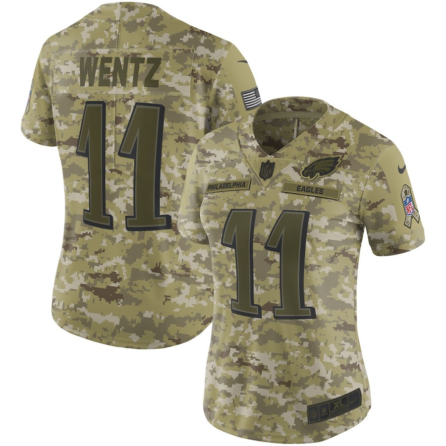 Women's Philadelphia Eagles #11 Carson Wentz 2018 Camo Salute To Service Limited Stitched NFL Jersey