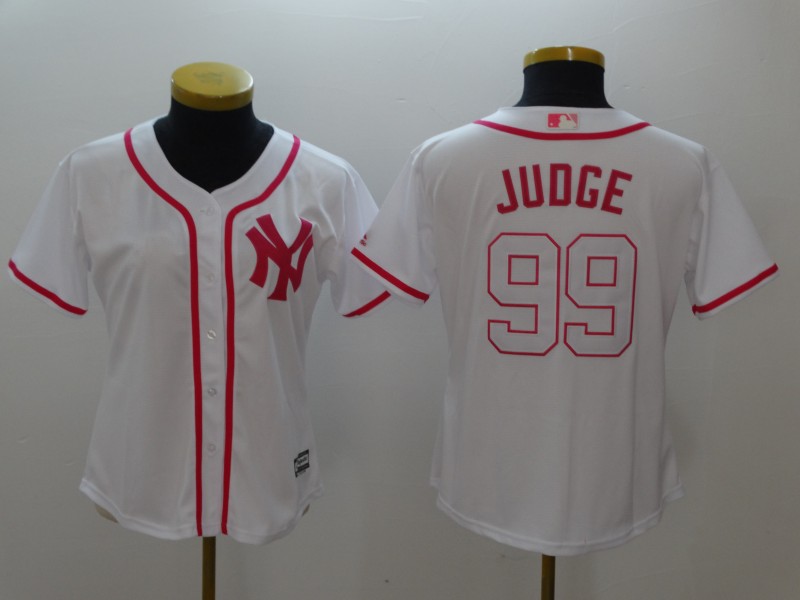 Women's New York Yankees #99 Aaron Judge White Pink Cool Base Stitched MLB Jersey