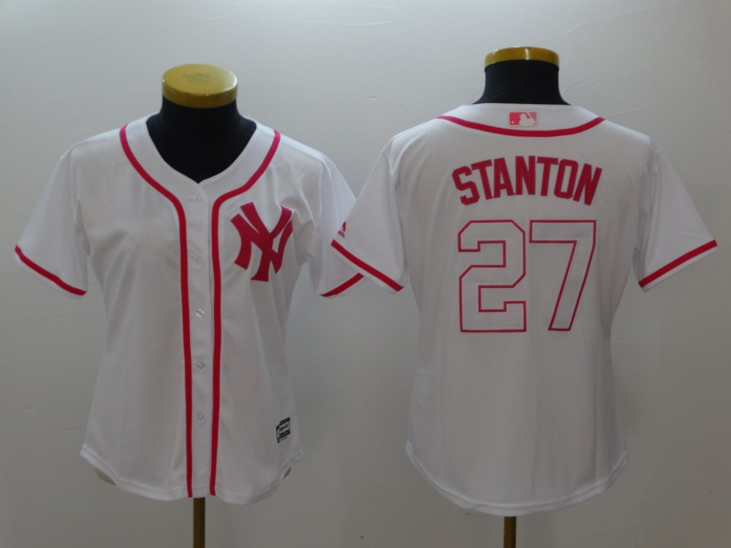 Women's New York Yankees #27 Giancarlo Stanton White Pink Cool Base Stitched MLB Jersey