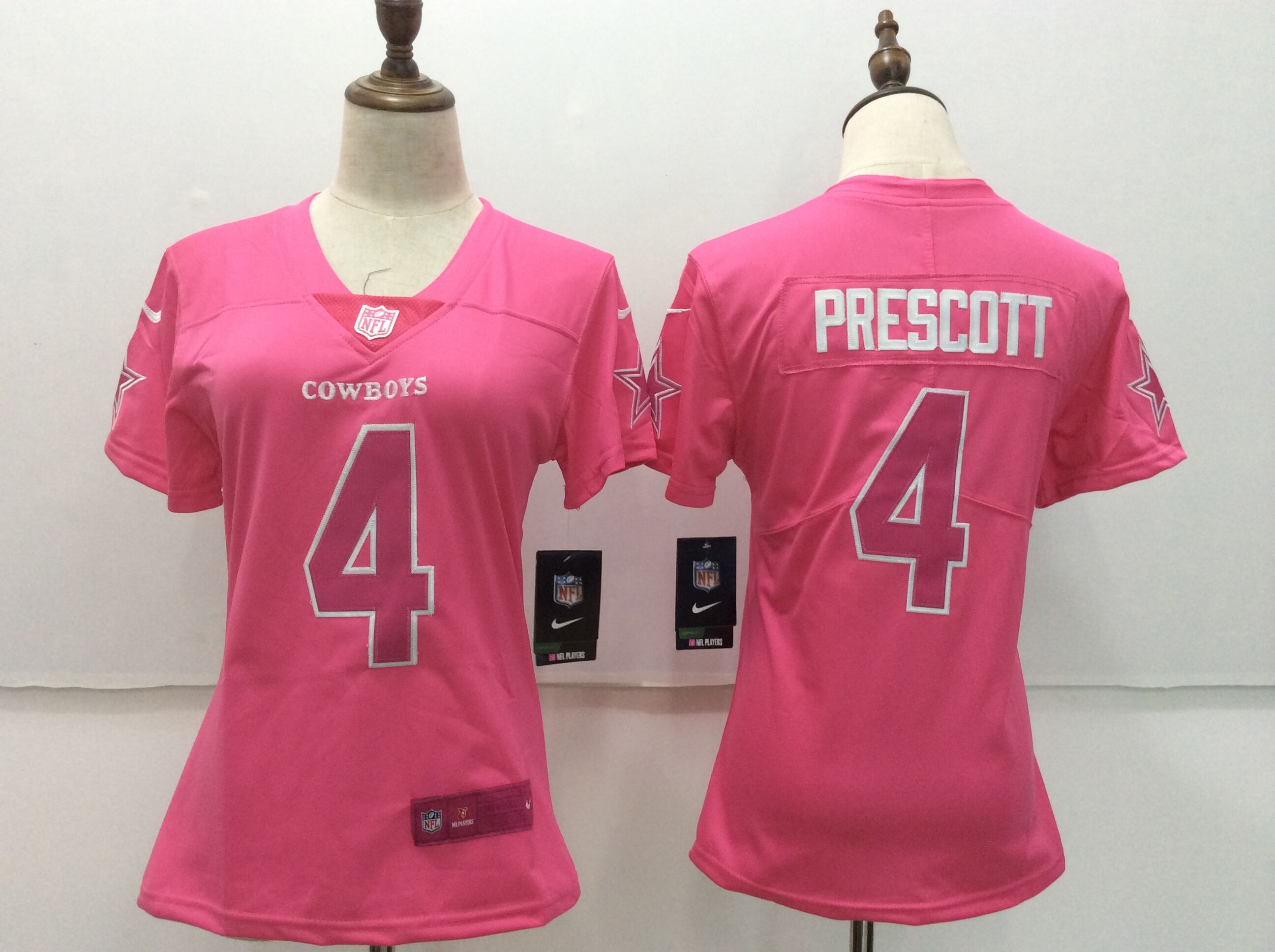 Women's Nike Dallas Cowboys #4 Dak Prescott Pink Stitched NFL Limited Rush Fashion Jersey