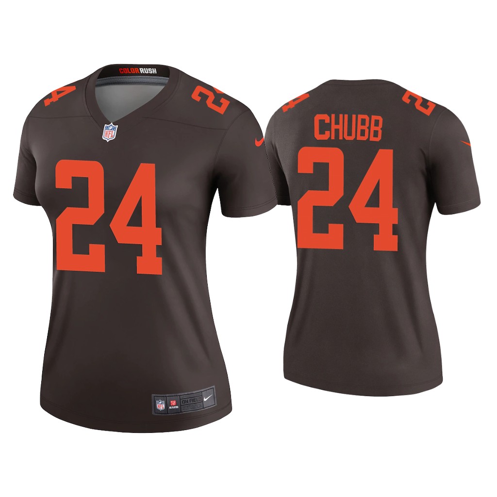 Women's Cleveland Browns #24 Nick Chubb 2020 New Brown Stitched Jersey(Run Small)