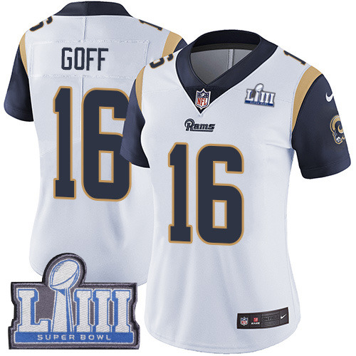 Women's Los Angeles Rams #16 Jared Goff White Super Bowl LIII Vapor Untouchable Limited Stitched NFL Jersey ( run small )