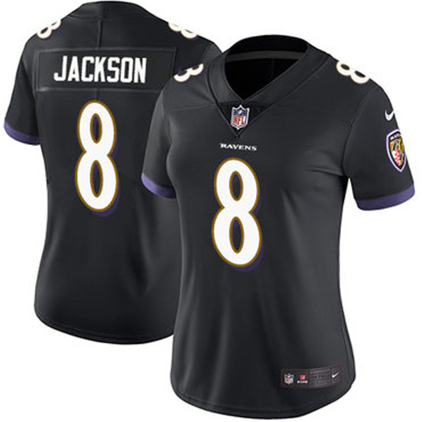Women's Baltimore Ravens #8 Lamar Jackson Black Vapor Untouchable Limited NFL Jersey