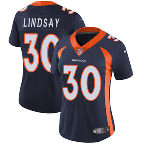 Women's Denver Broncos #30 Phillip Lindsay Navy Vapor Untouchable Limited NFL Stitched NFL Jersey(Run Small)