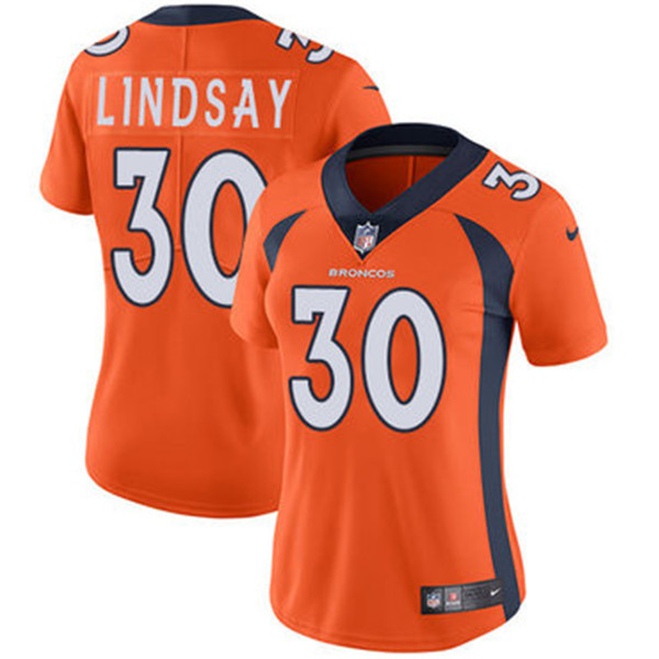 Women's Denver Broncos #30 Phillip Lindsay Orange Vapor Untouchable Limited NFL Stitched NFL Jersey(Run Small)
