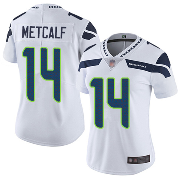 Women's Seattle Seahawks #14 D.K. Metcalf White Vapor Untouchable Stitched Jersey(Run Small)