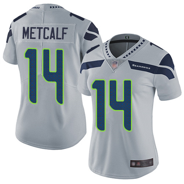 Women's Seattle Seahawks #14 D.K. Metcalf Grey Vapor Untouchable Stitched Jersey(Run Small)