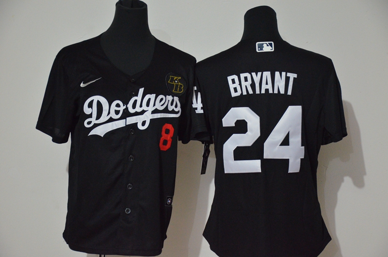 Women's Los Angeles Dodgers Front #8 Back #24 Kobe Bryant Black With KB Patch Cool Base Stitched Jersey(Run Small)