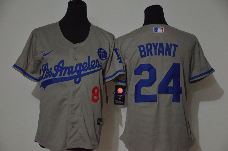 Women's Los Angeles Dodgers Front #8 Back #24 Kobe Bryant Grey With KB Patch Cool Base Stitched Jersey(Run Small)