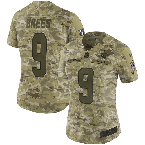 Women's New Orleans Saints #9 Drew Brees 2018 Camo Salute to Service Limited Stitched NFL Jersey