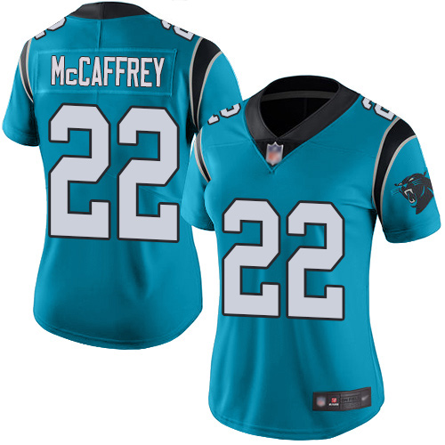 Women's Carolina Panthers #22 Christian McCaffrey Blue Vapor Untouchable Limited Jersey(Run Small)