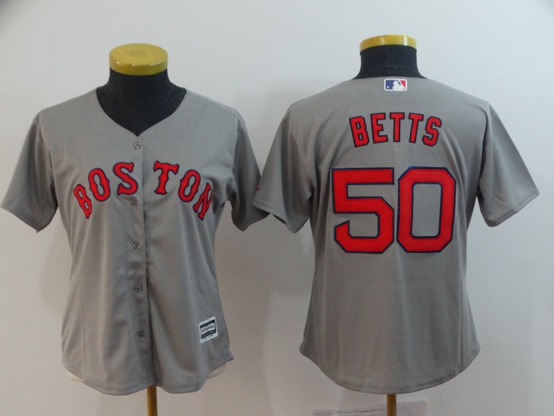 Women's Boston Red Sox #50 Mookie Betts Majestic Gray Cool Base Player Stitched MLB Jersey