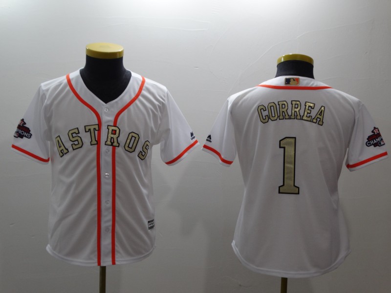 Women's Houston Astros #1 Carlos Correa Majestic White 2018 Gold Program Cool Base Player Stitched MLB Jersey