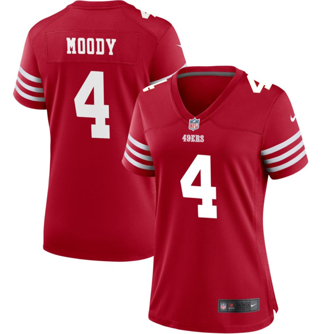 Women's San Francisco 49ers #4 Jake Moody Red Stitched Jersey(Run Small)