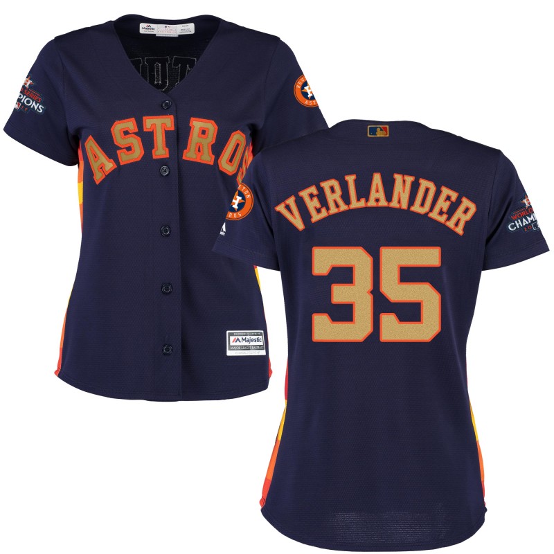Women's Houston Astros #35 Justin Verlander Navy 2018 Gold Program Cool Base Stitched MLB Jersey