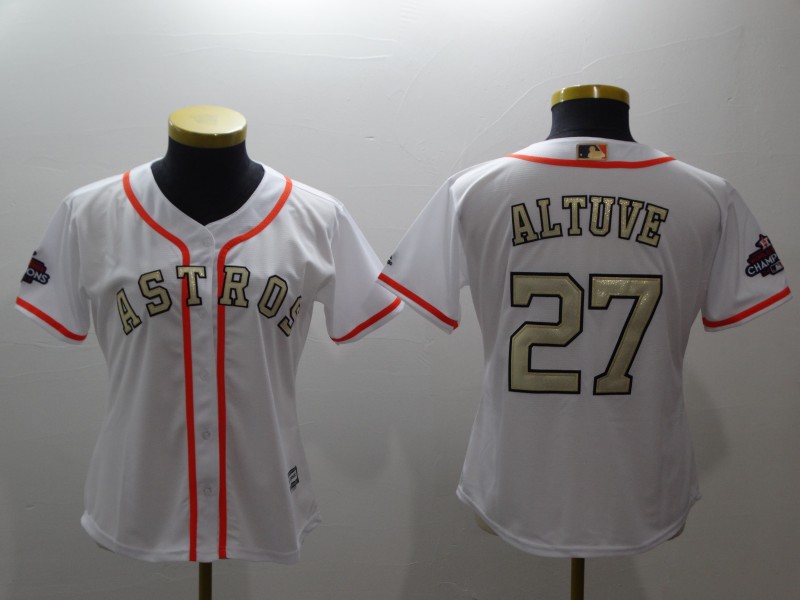 Women's Houston Astros #27 Jose Altuve Majestic White 2018 Gold Program Cool Base Player Stitched MLB Jersey