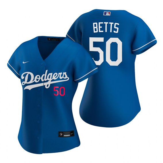 Women's Los Angeles Dodgers #50 Mookie Betts Blue Stitched MLB Jersey(Run Small)