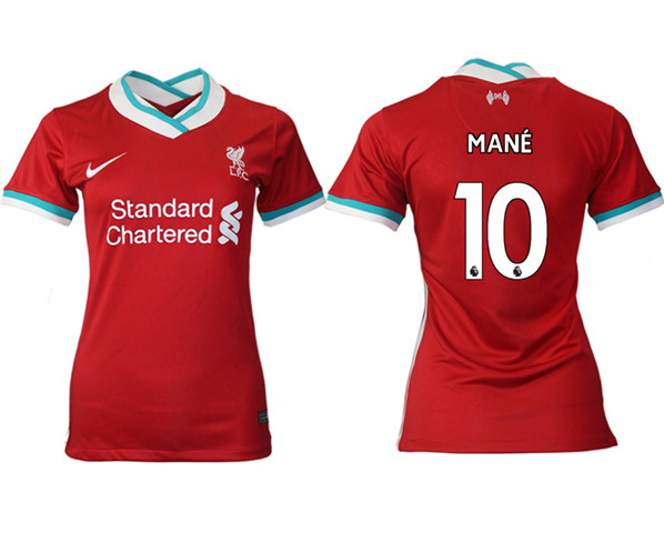 Women's Liverpool #10 Mane Red Home Soccer Club Jersey