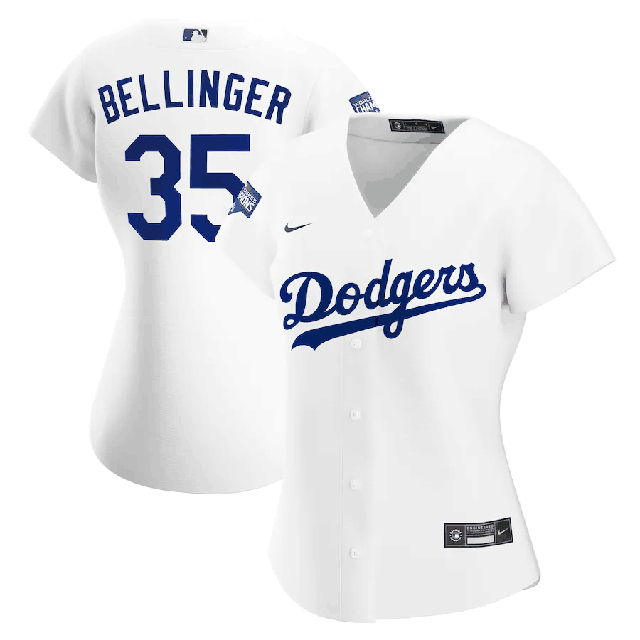 Women's Los Angeles Dodgers #35 Cody Bellinger White 2020 World Series Champions Home Patch MLB Stitched Jersey(Run Small)