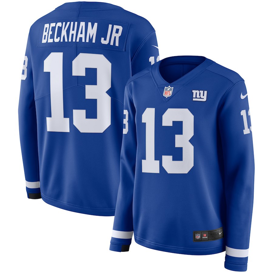 Women's New York Giants #13 Odell Beckham Jr. Royal Therma Long Sleeve Stitched NFL Jersey