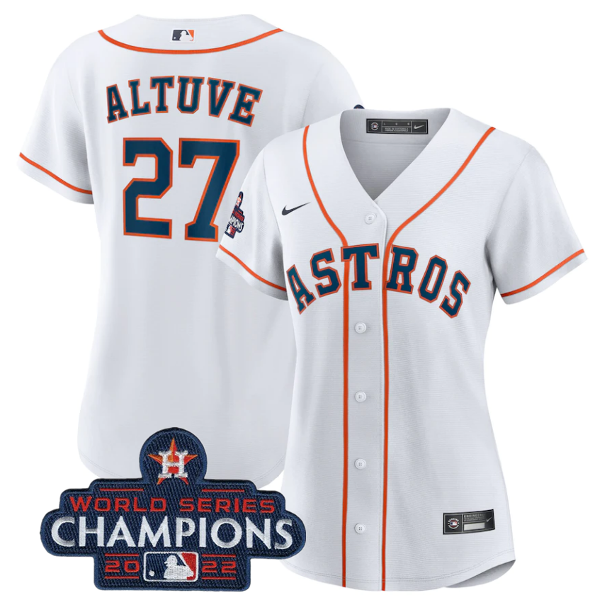 Women's Houston Astros #27 Jose Altuve White 2022 World Series Champions Cool Base Stitched Baseball Jersey(Run Small)