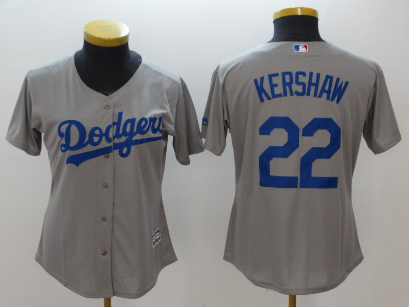 Women's Los Angeles Dodgers #22 Clayton Kershaw Gray Cool Base Stitched MLB Jersey
