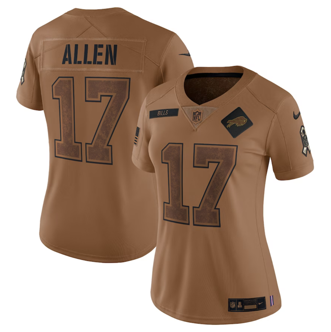 Women's Buffalo Bills #17 Josh Allen 2023 Brown Salute To Service Limited Stitched Football Jersey(Run Small)