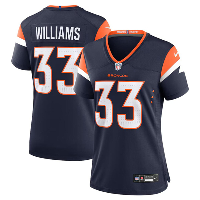 Women's Denver Broncos #33 Javonte Williams Navy 2024 Alternate Stitched Jersey(Run Small)