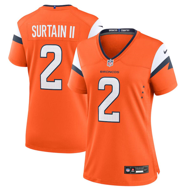 Women's Denver Broncos #2 Pat Surtain II Orange 2024 Stitched Jersey(Run Small)