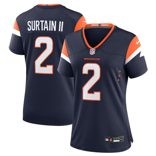 Women's Denver Broncos #2 Pat Surtain II Navy 2024 Alternate Stitched Jersey(Run Small)