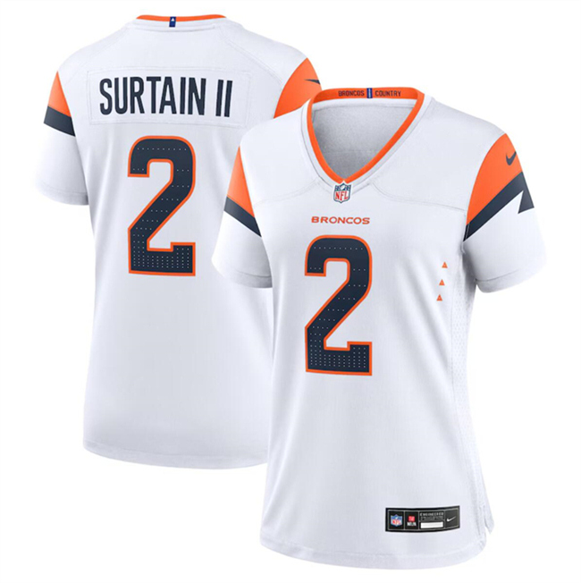 Women's Denver Broncos #2 Pat Surtain II White 2024 Stitched Jersey(Run Small)