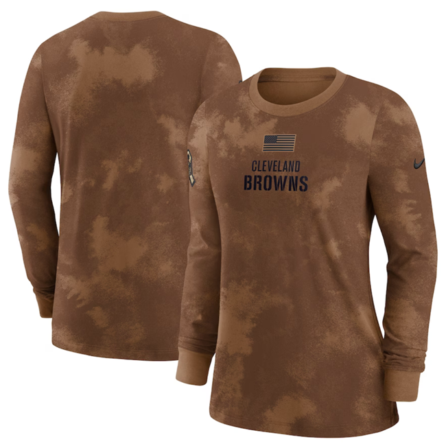 Women's Cleveland Browns Brown 2023 Salute To Service Long Sleeve T-Shirt(Run Small)