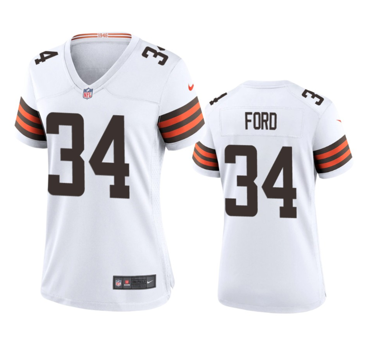 Women's Cleveland Browns #34 Jerome Ford White Stitched Jersey(Run Small)