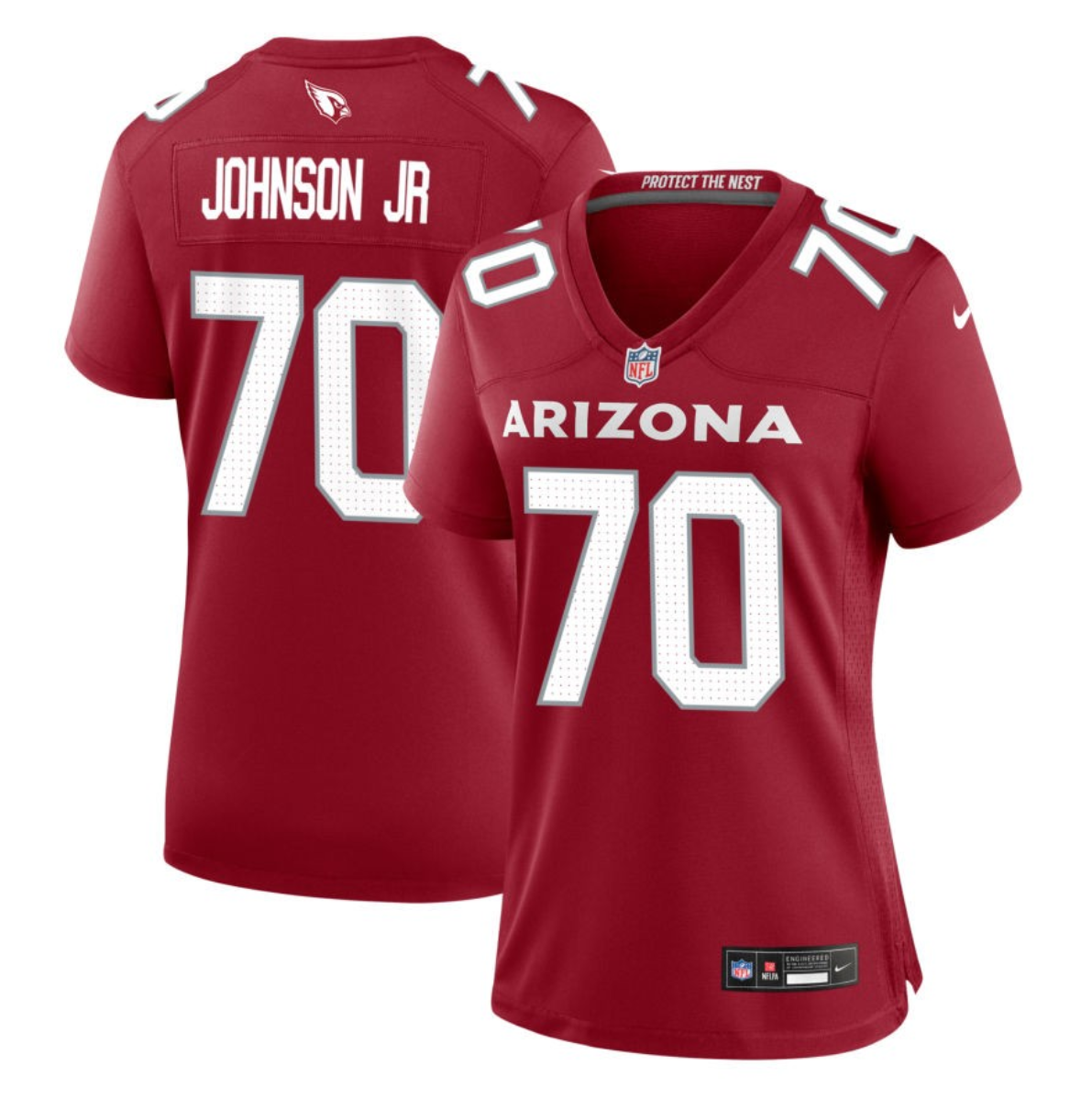 Women's Arizona Cardinals #70 Paris Johnson Jr Red 2023 Draft Stitched Jersey(Run Small)