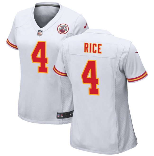 Women's Kansas City Chiefs #4 Rashee Rice White Stitched Jersey(Run Small)
