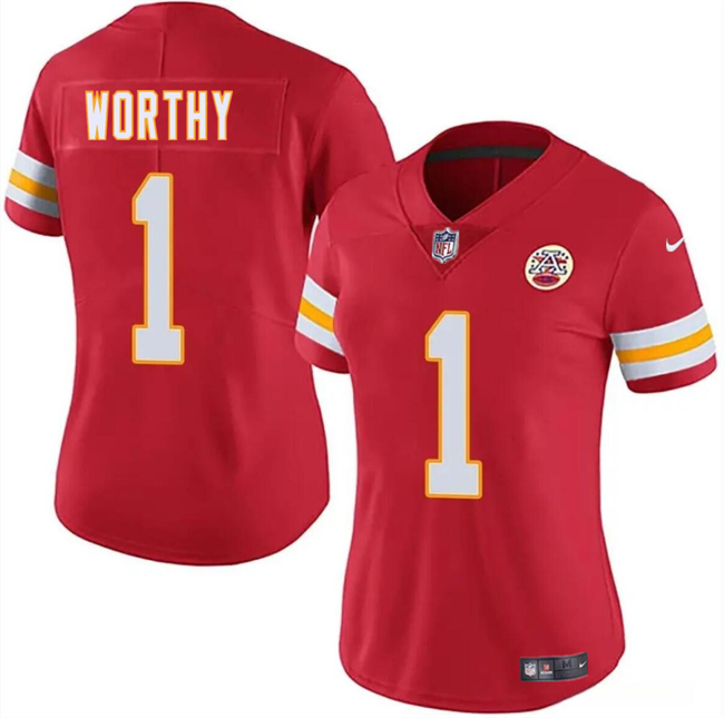 Women's Kansas City Chiefs #1 Xavier Worthy Red 2024 Draft Vapor Untouchable Limited Stitched Jersey(Run Small)