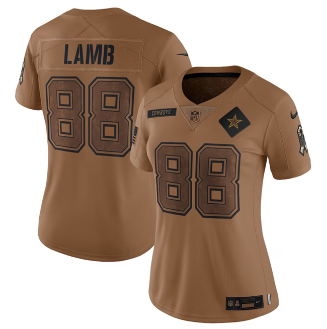 Women's Dallas Cowboys #88 CeeDee Lamb 2023 Brown Salute To Service Limited Stitched Football Jersey(Run Small）