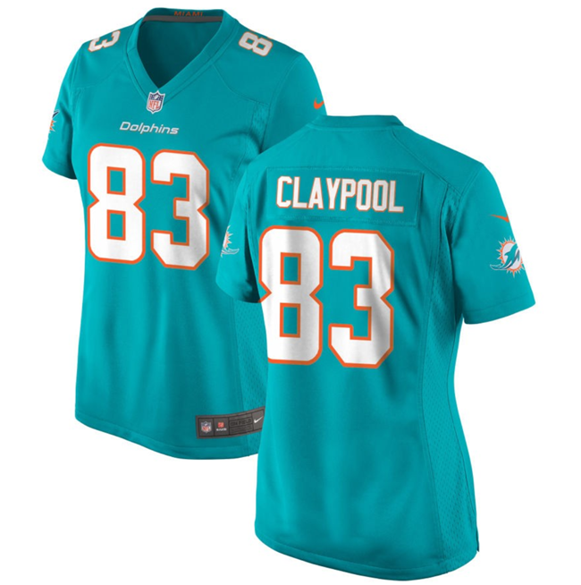 Women's Miami Dolphins #83 Chase Claypool Aqua Stitched Jersey(Run Small)