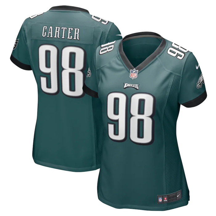 Women's Philadelphia Eagles #98 Jalen Carter Green 2023 Draft Stitched Football Jersey(Run Small)