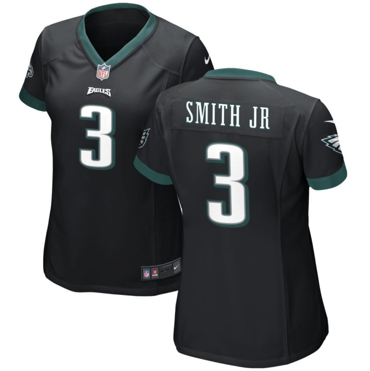 Women's Philadelphia Eagles #3 Nolan Smith jr. Black 2023 Draft Stitched Football Jersey(Run Small)