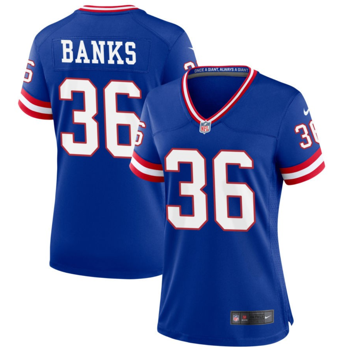 Women's New York Giants #36 Deonte Banks Royal Classic Retired Player Stitched Jersey(Run Small)