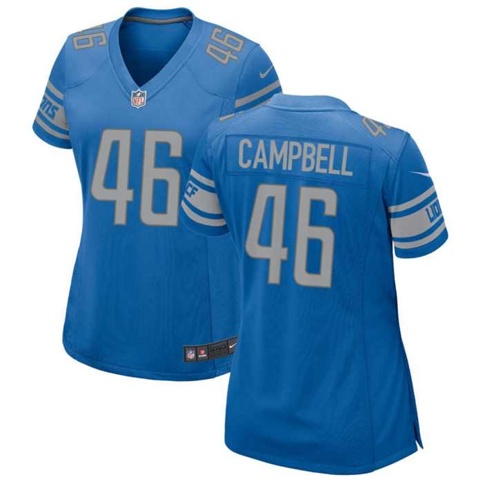 Women's Detroit Lions #46 Jack Campbell Blue 2023 Draft Stitched Jersey(Run Smaller)