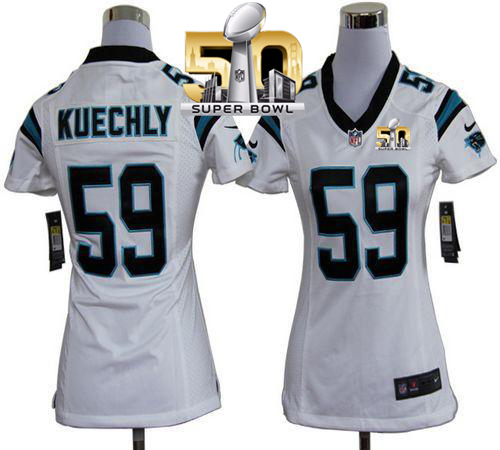 Nike Panthers #59 Luke Kuechly White Super Bowl 50 Women's Stitched NFL Elite Jersey
