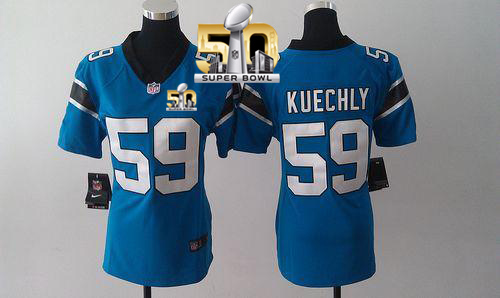Nike Panthers #59 Luke Kuechly Blue Alternate Super Bowl 50 Women's Stitched NFL Elite Jersey