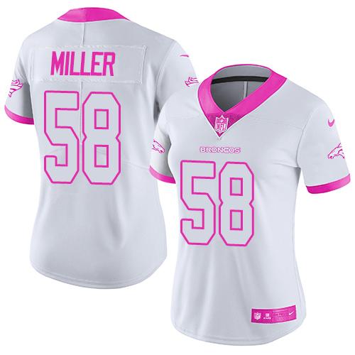 Nike Broncos #58 Von Miller White/Pink Women's Stitched NFL Limited Rush Fashion Jersey