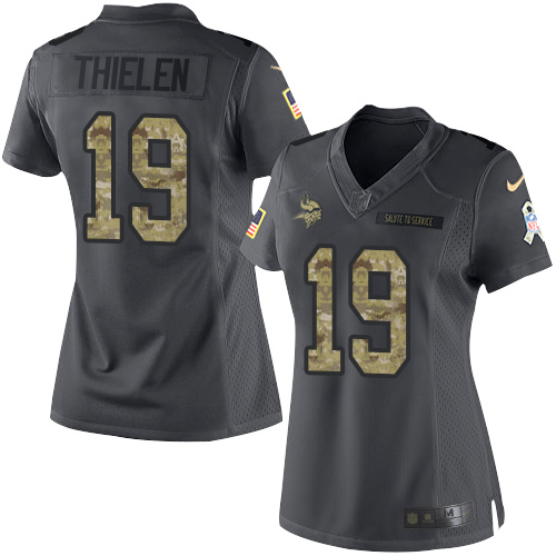 Nike Vikings #19 Adam Thielen Black Women's Stitched NFL Limited 2016 Salute To Service Jersey