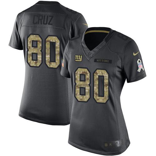 Nike Giants #80 Victor Cruz Black Women's Stitched NFL Limited 2016 Salute to Service Jersey