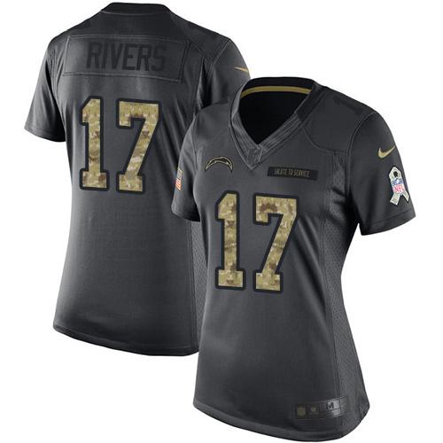 Nike Chargers #17 Philip Rivers Black Women's Stitched NFL Limited 2016 Salute to Service Jersey