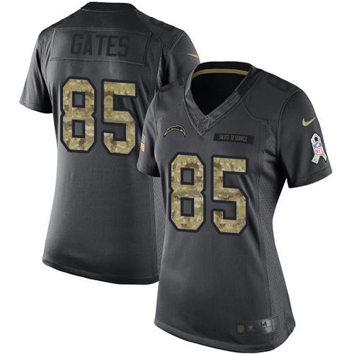 Nike Chargers #85 Antonio Gates Black Women's Stitched NFL Limited 2016 Salute to Service Jersey